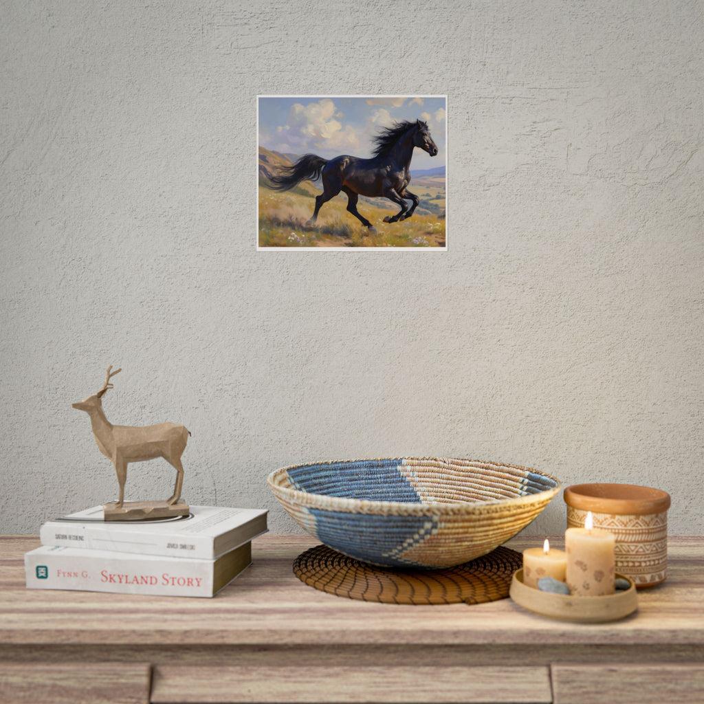 Running Black Stallion Wall Art - Horse Painting - Poster