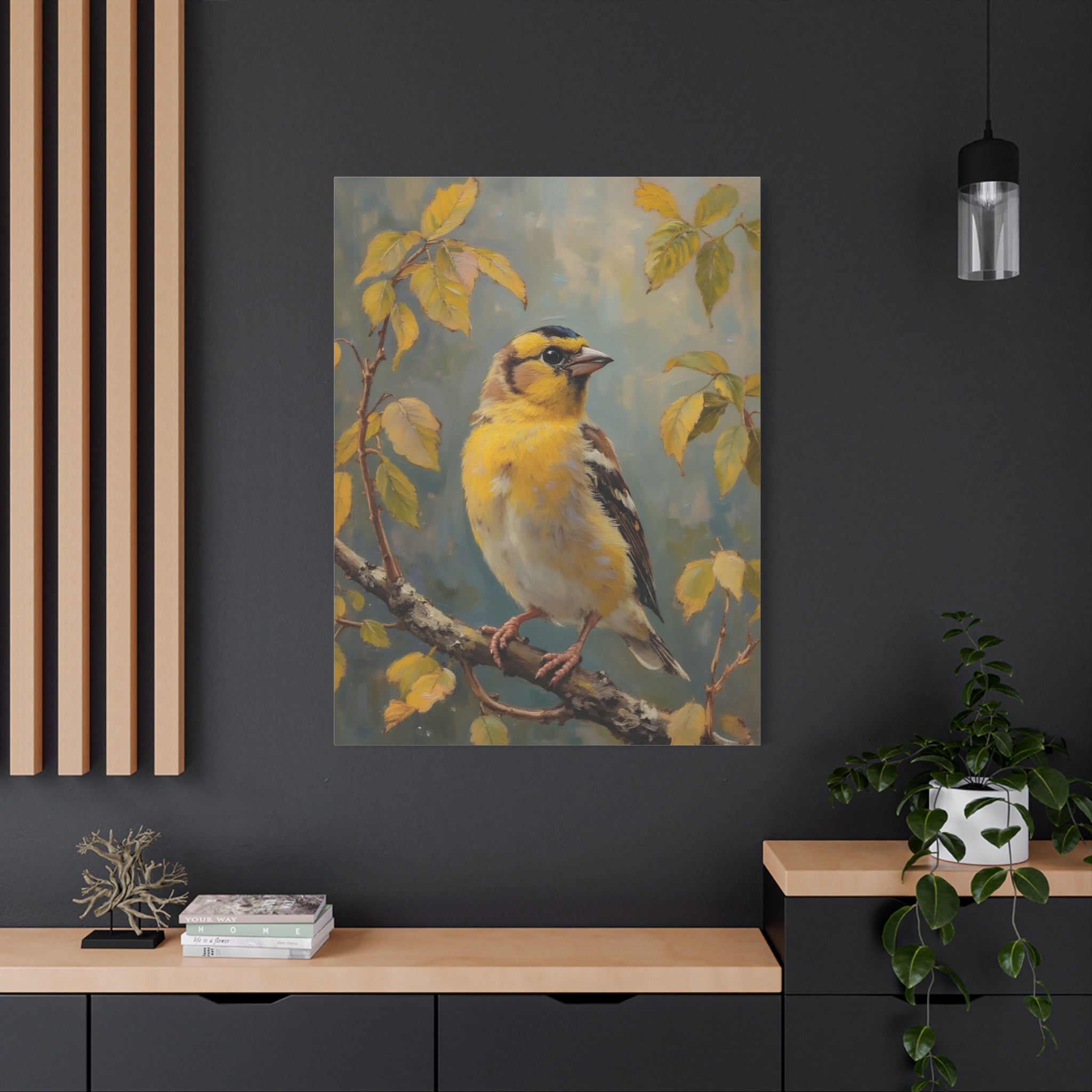 Goldfinch on a branch Wall Art - Stretched Canvas