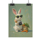 Green Bunny Rolled Poster — Cool Bunny with Camera Art Print