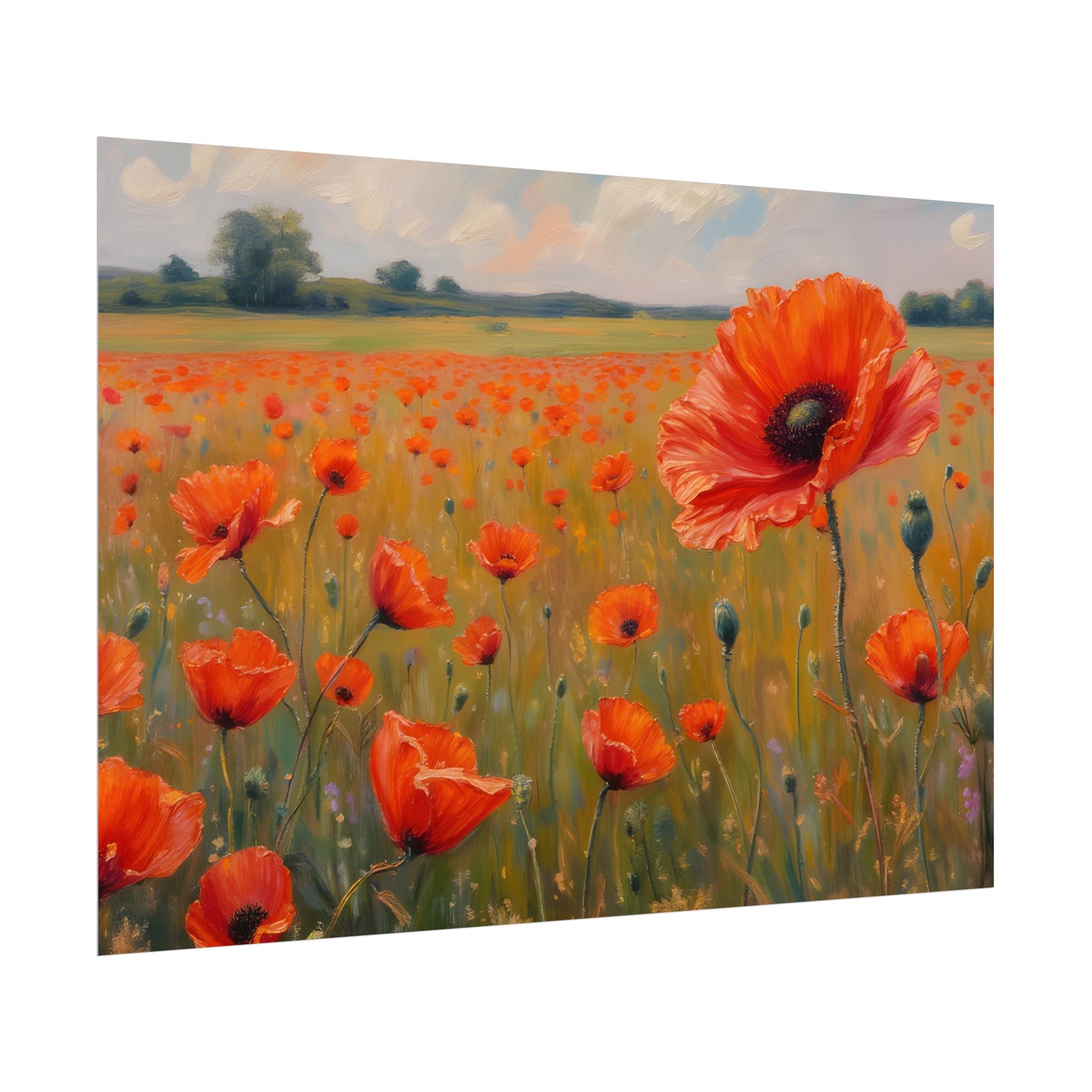 Poppy Field Kunstposter - Opgerolde Bloemen Muurprint voor Huis & Kantoor