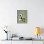 Green Bunny Canvas Wall Art — Photographer Bunny with Carrots & Ice Cream