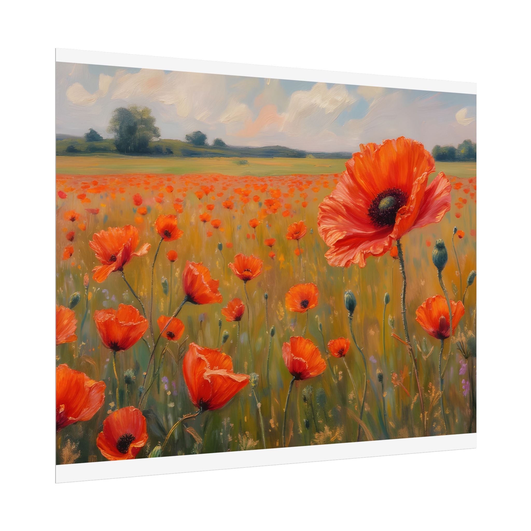 Poppy Field Kunstposter - Opgerolde Bloemen Muurprint voor Huis & Kantoor