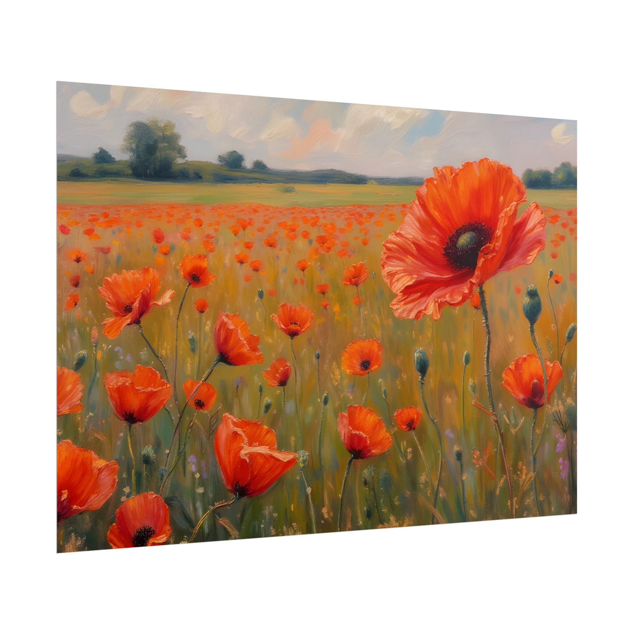 Poppy Field Kunstposter - Opgerolde Bloemen Muurprint voor Huis & Kantoor