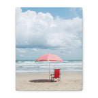 Sun-drenched beach memory with beach chair and umbrella Canvas Wall Art - Stretched Canvas