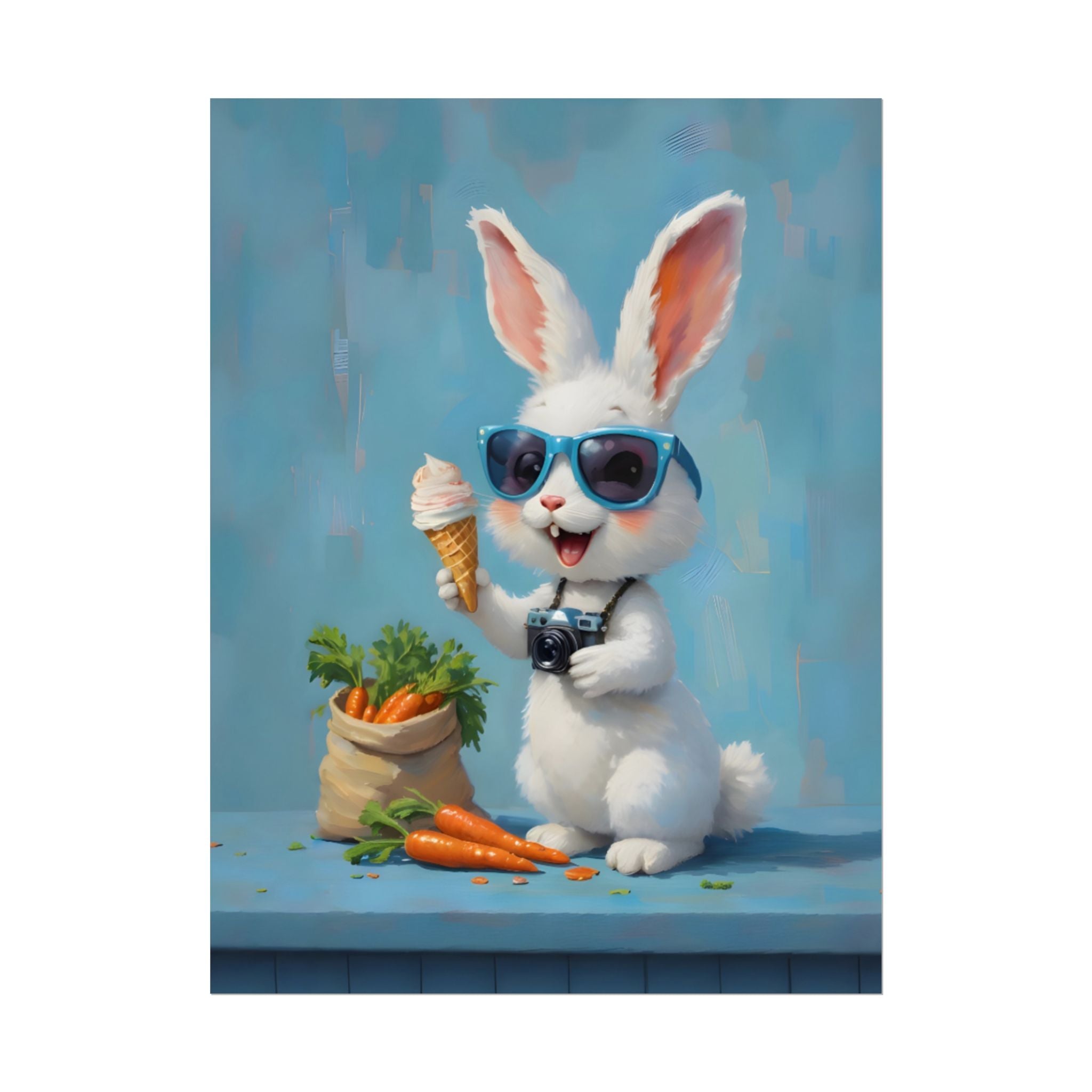 Blue Bunny Poster - Cute Sunglasses Rabbit Rolled Art Print