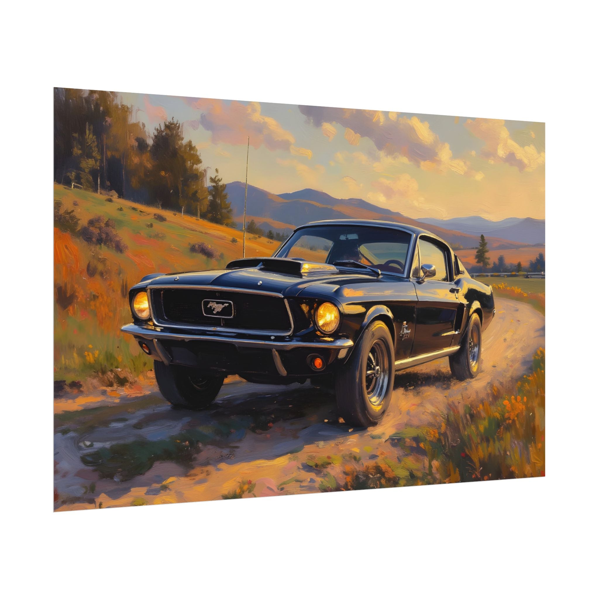 Vintage Mustang Sunset Wall Art - Classic Muscle Car - Poster