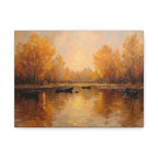 Autumn at the lake with rowboats Wall Art - Stretched Canvas