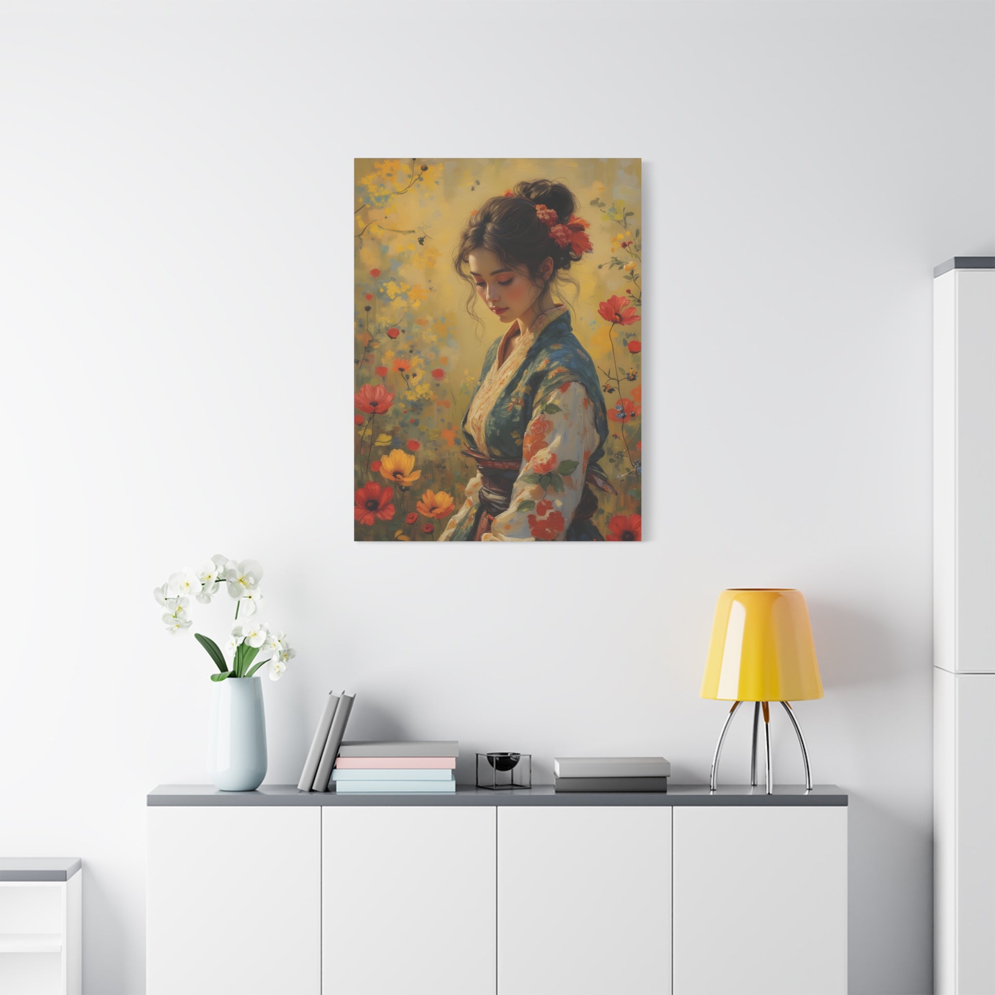 Asian Floral Lady Wall Art - Stretched Canvas