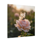 Butterfly on Pink Rose Wall Art - Stretched Canvas