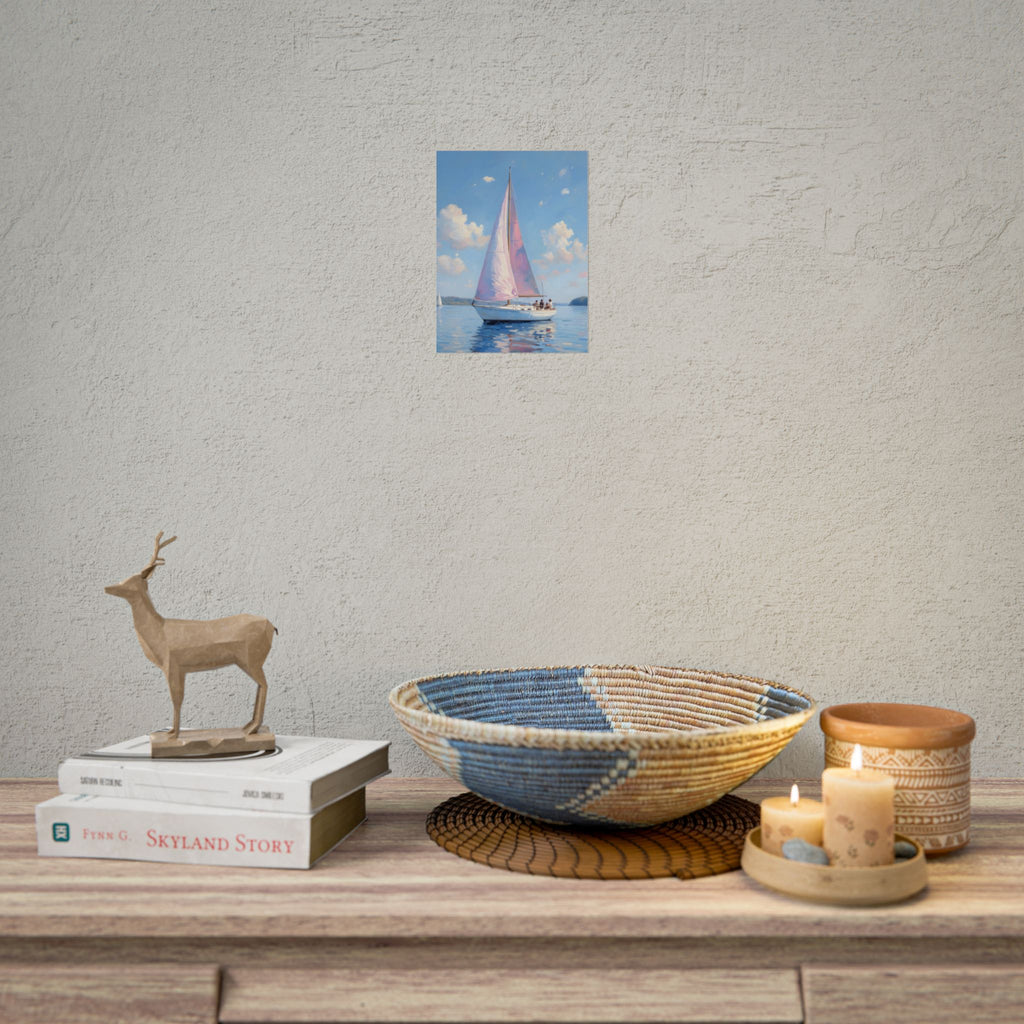 Sailing boat on calm water with pink accents - Poster