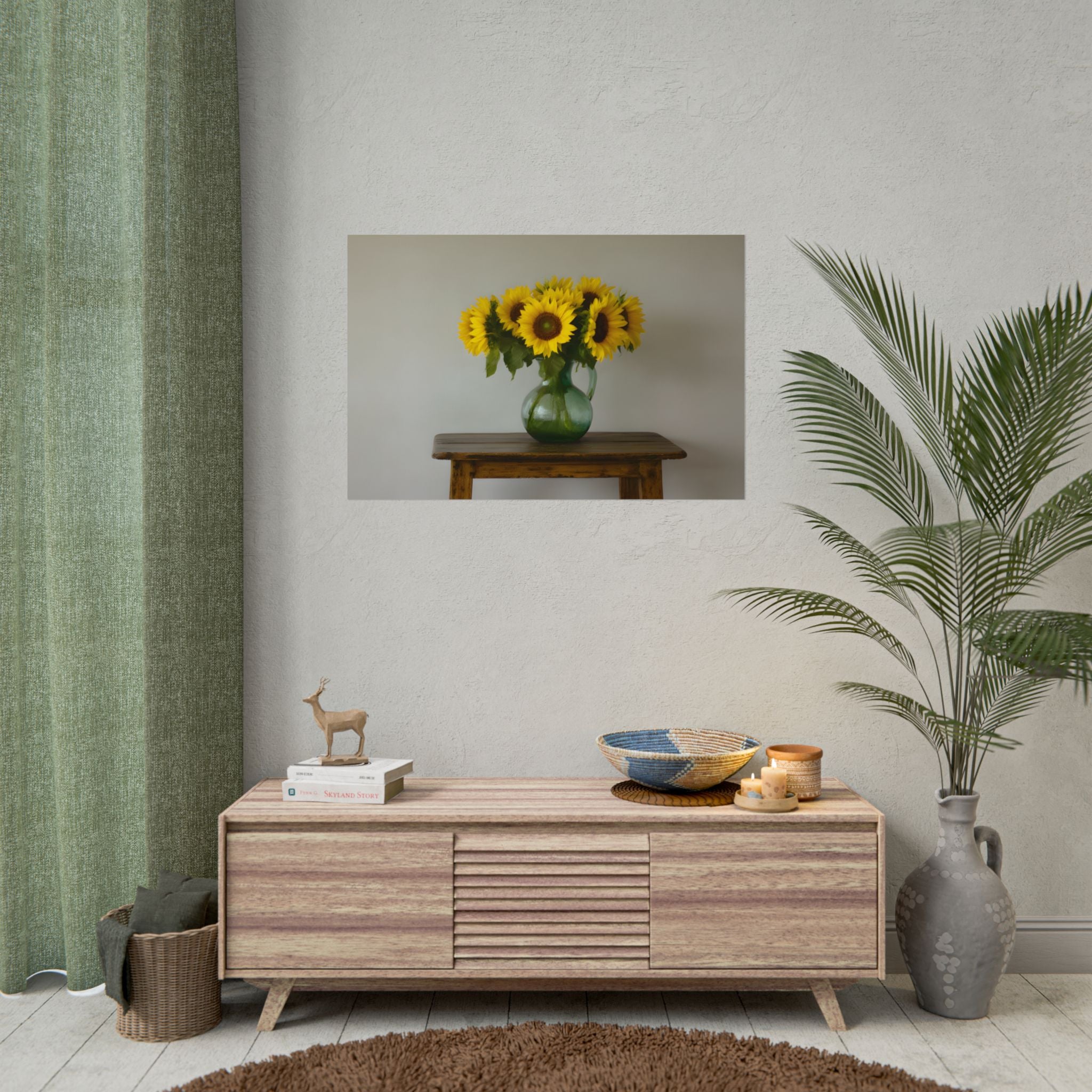 Sunflowers in Green Pitcher Wall Art - Poster