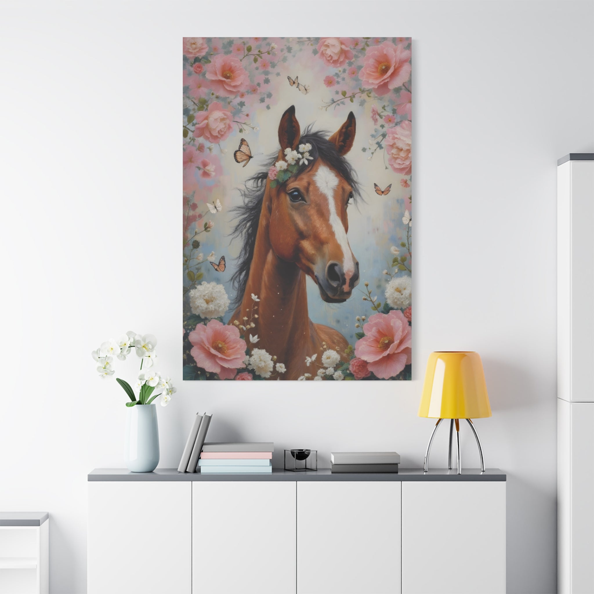 Floral Horse Portrait Canvas — Matte Stretched Wall Art