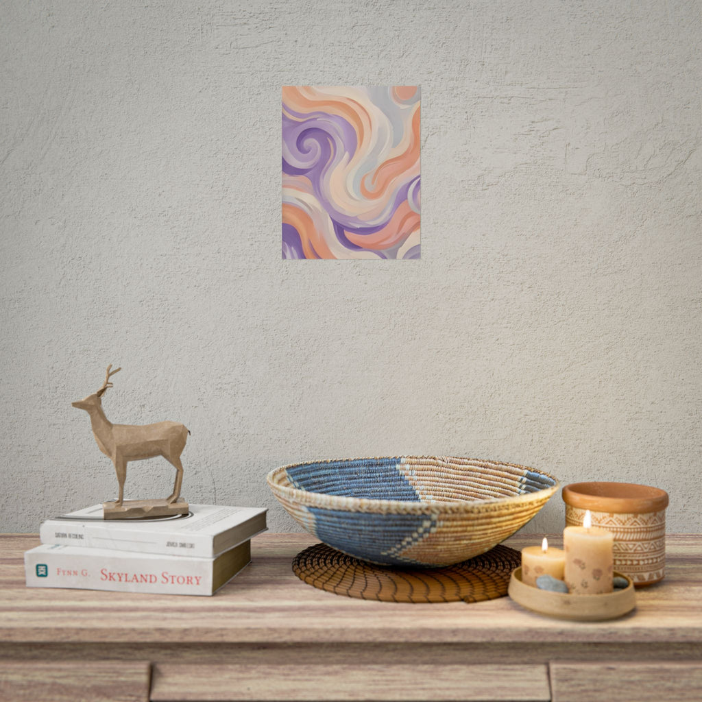 Abstract Swirl Poster - Peach & Lavender Fluid Art Rolled Wall Print