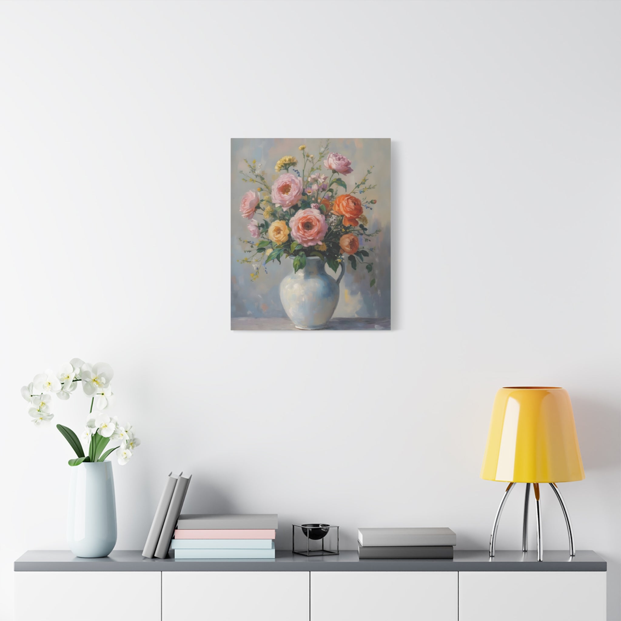 Colourful Roses in Jug Wall Art - Stretched Canvas