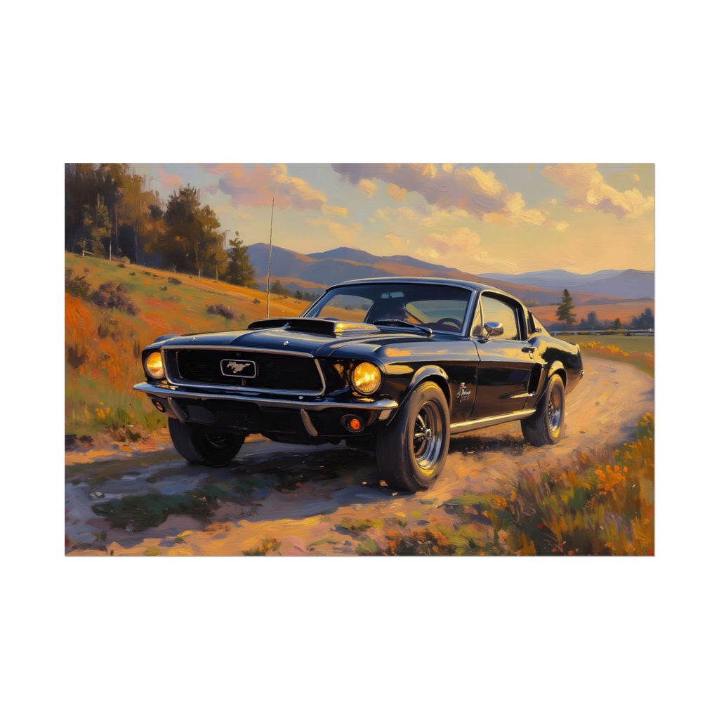 Vintage Mustang Sunset Wall Art - Classic Muscle Car - Poster