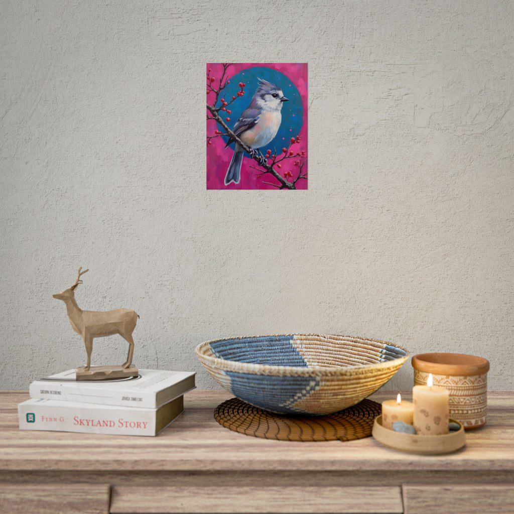 Blue jay on a holly branch Wall Art - Poster