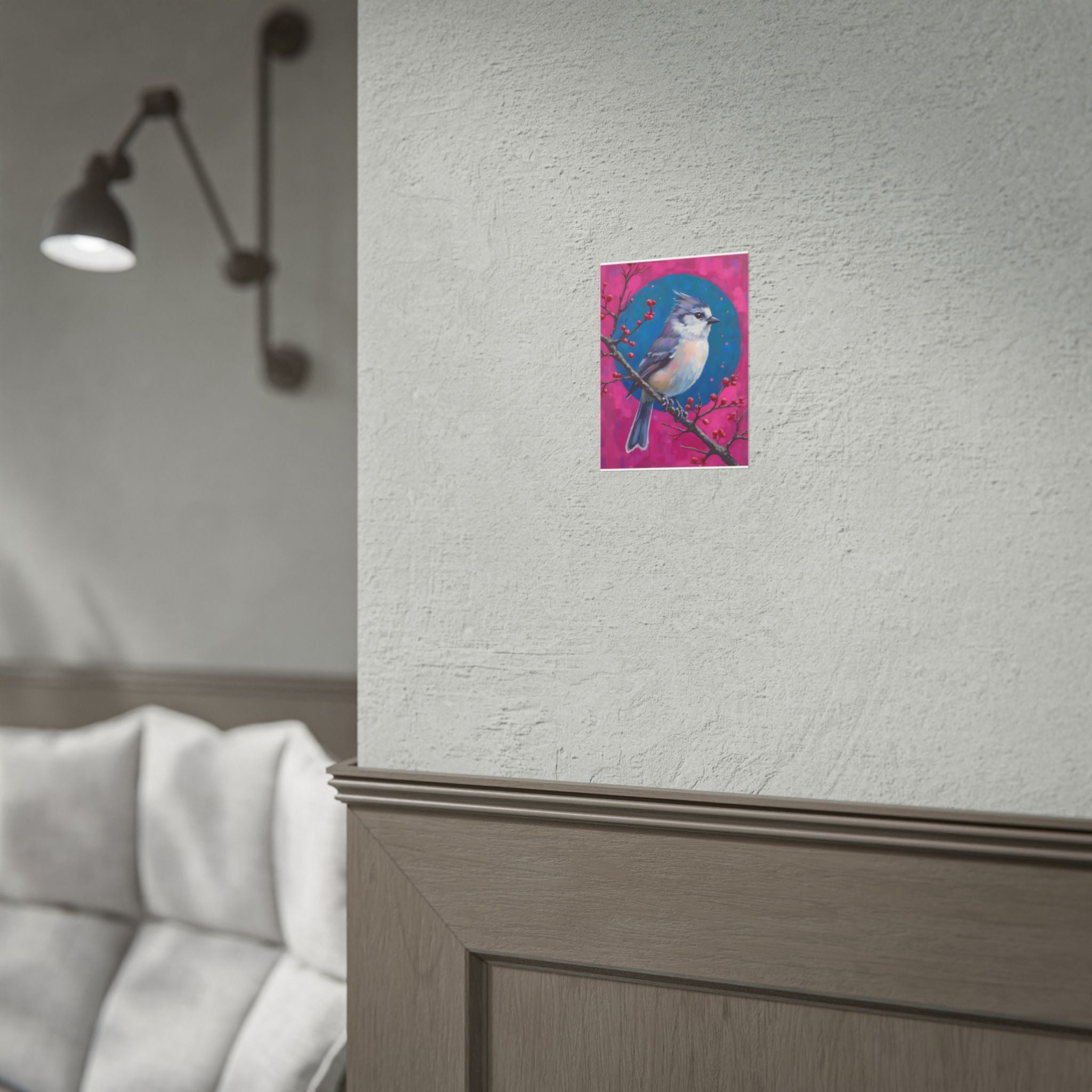 Blue jay on a holly branch Wall Art - Poster