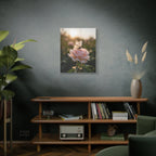 Butterfly on Pink Rose Wall Art - Stretched Canvas