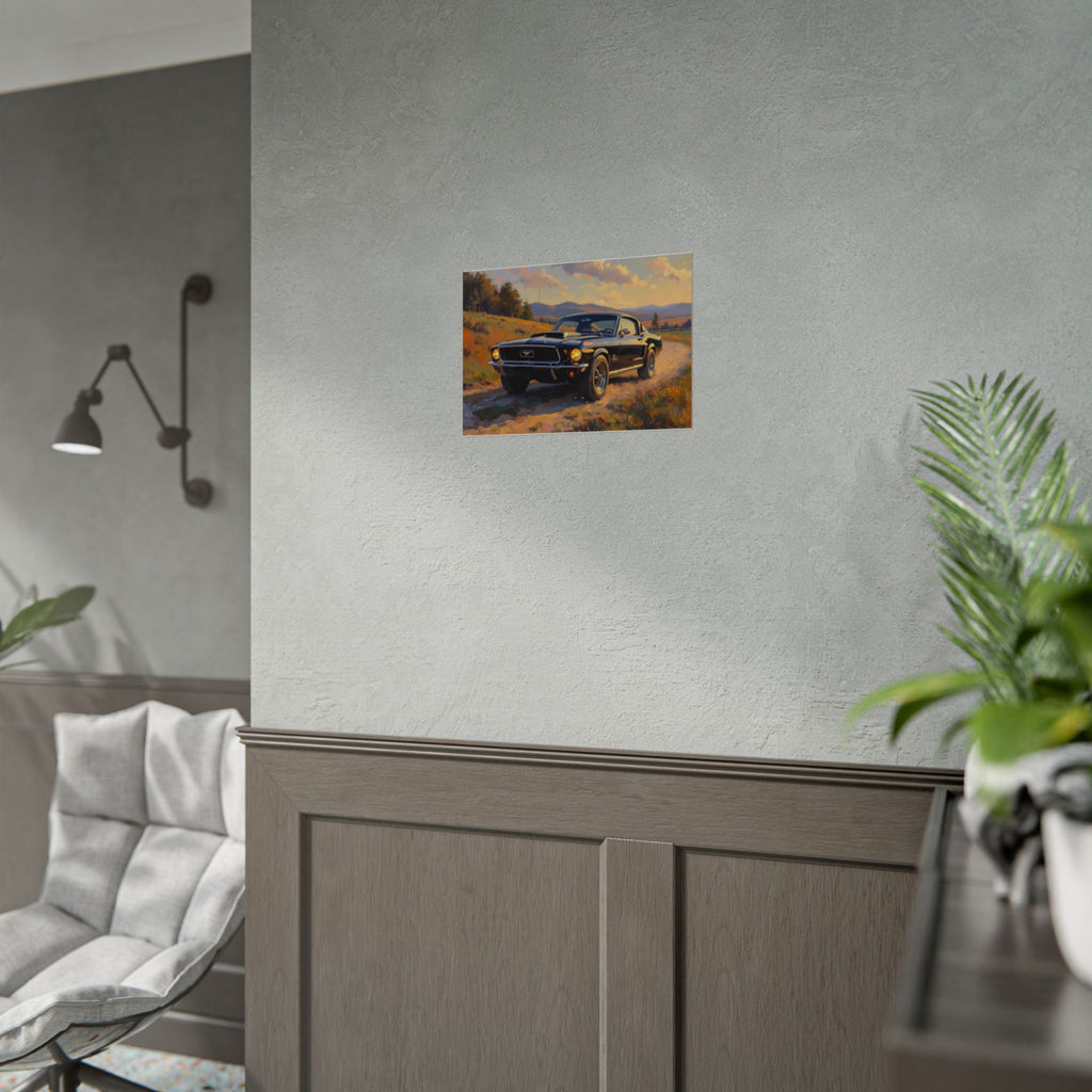 Vintage Mustang Sunset Wall Art - Classic Muscle Car - Poster