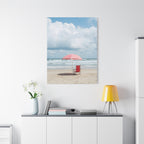 Sun-drenched beach memory with beach chair and umbrella Canvas Wall Art - Stretched Canvas