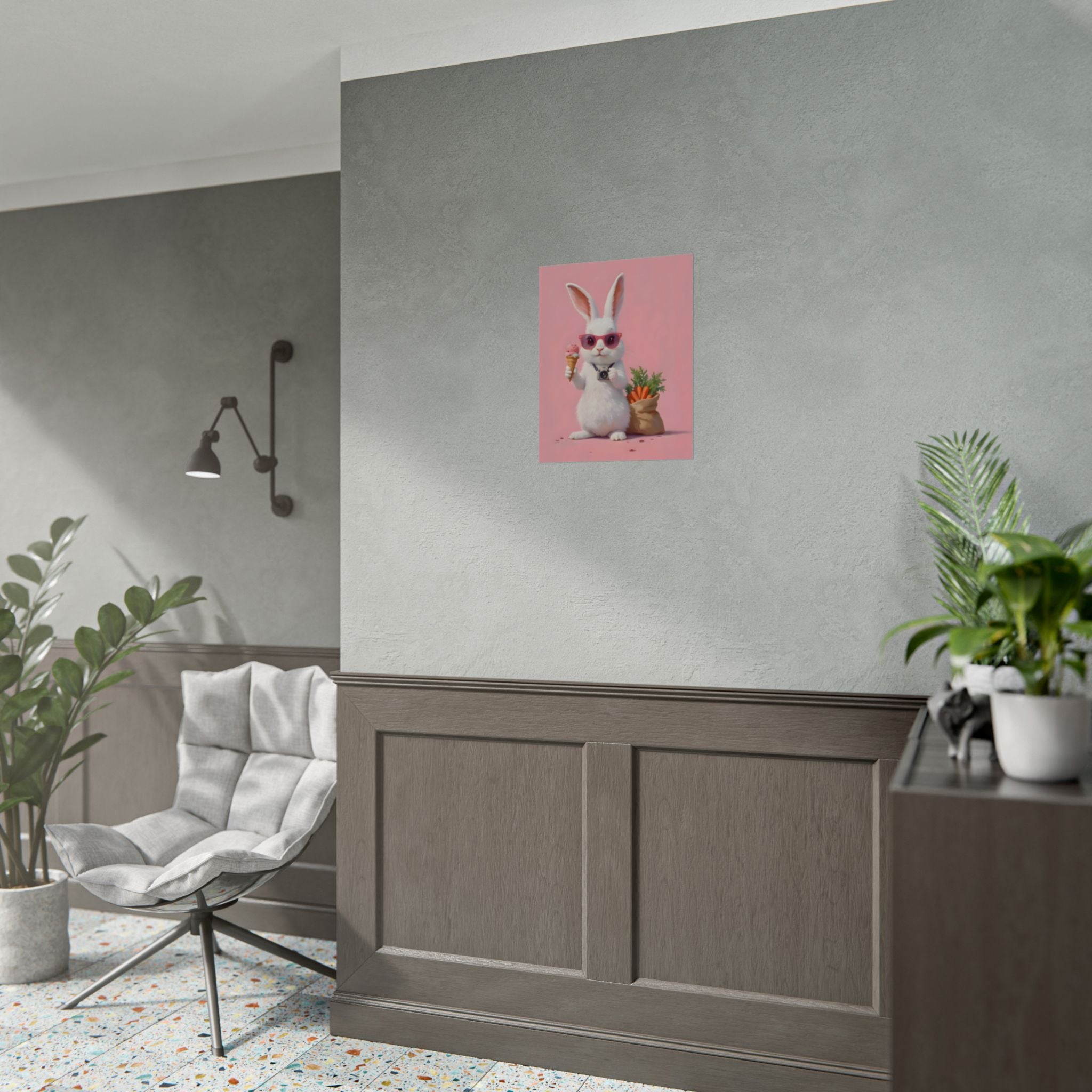 Pink Cute Bunny Poster – Pink Ice Cream Rabbit Wall Art