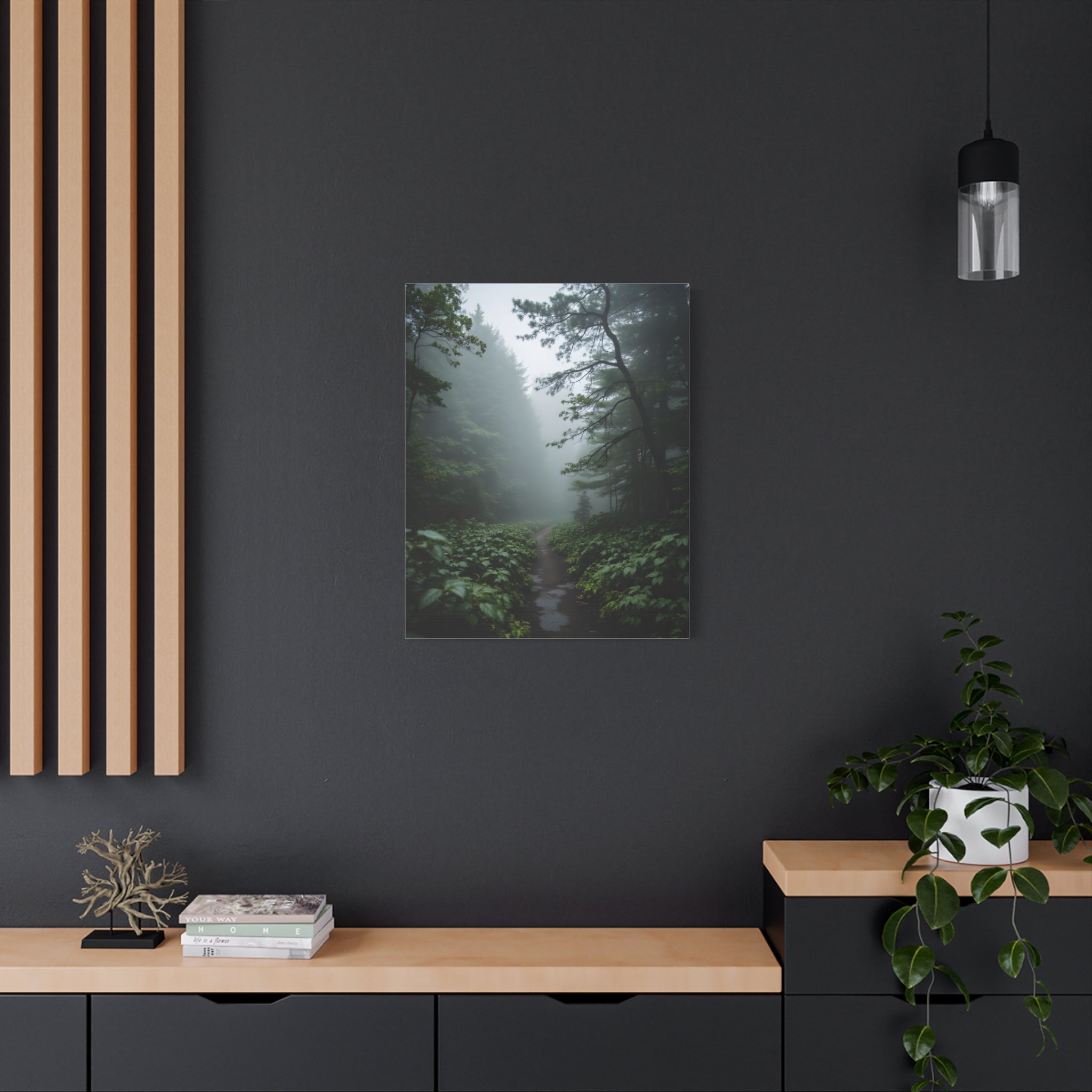 Misty Forest Path  Stretched Wall Art - Canvas Print