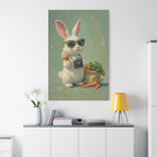 Green Bunny Canvas Wall Art — Photographer Bunny with Carrots & Ice Cream