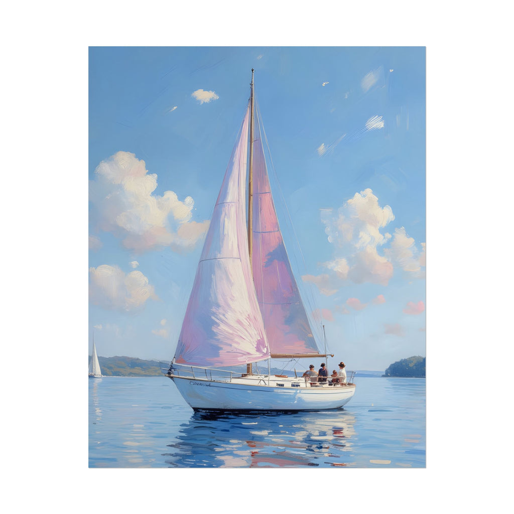 Sailing boat on calm water with pink accents - Poster