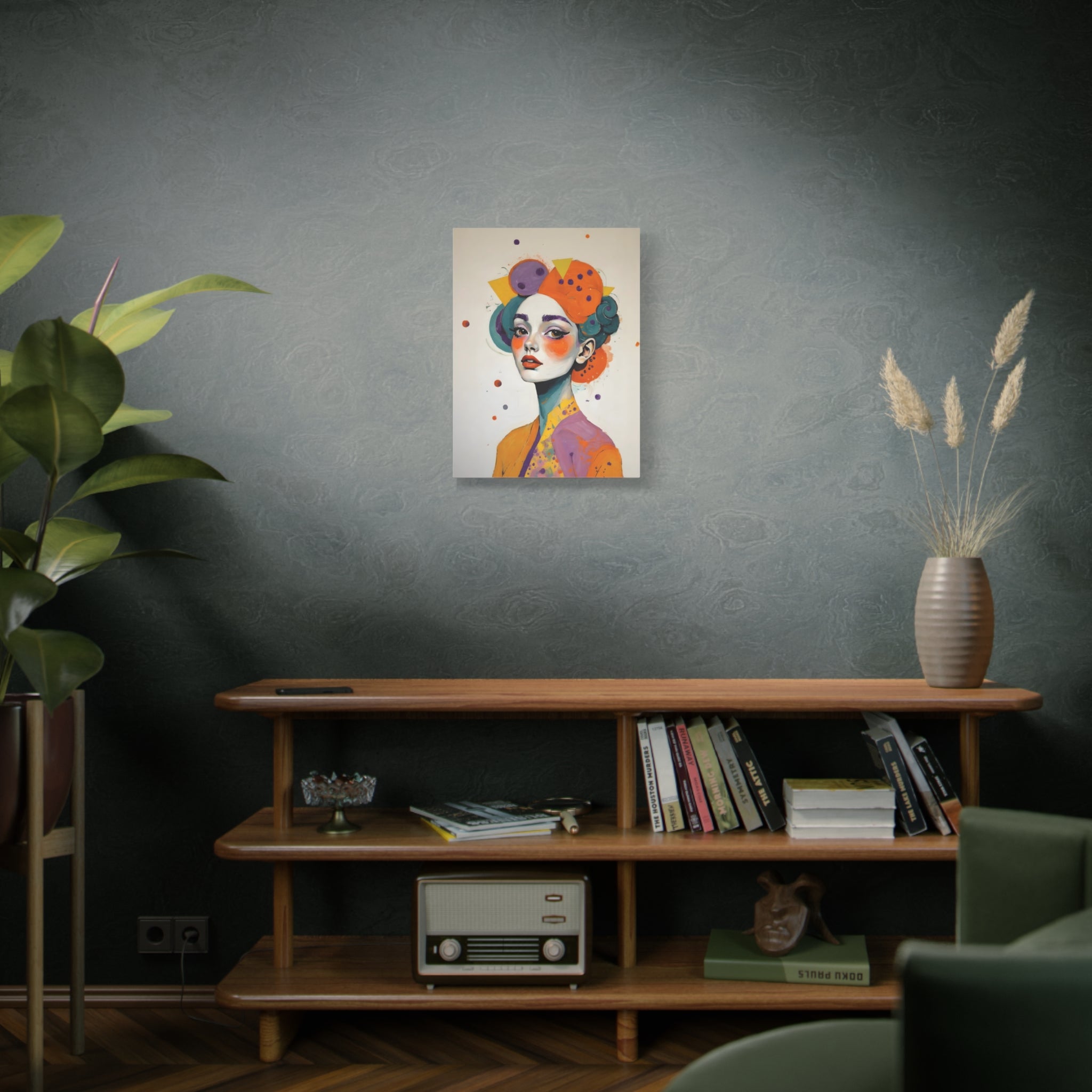 Colorful Portrait Art Canvas - Abstract Geisha Woman Matte Stretched Canvas