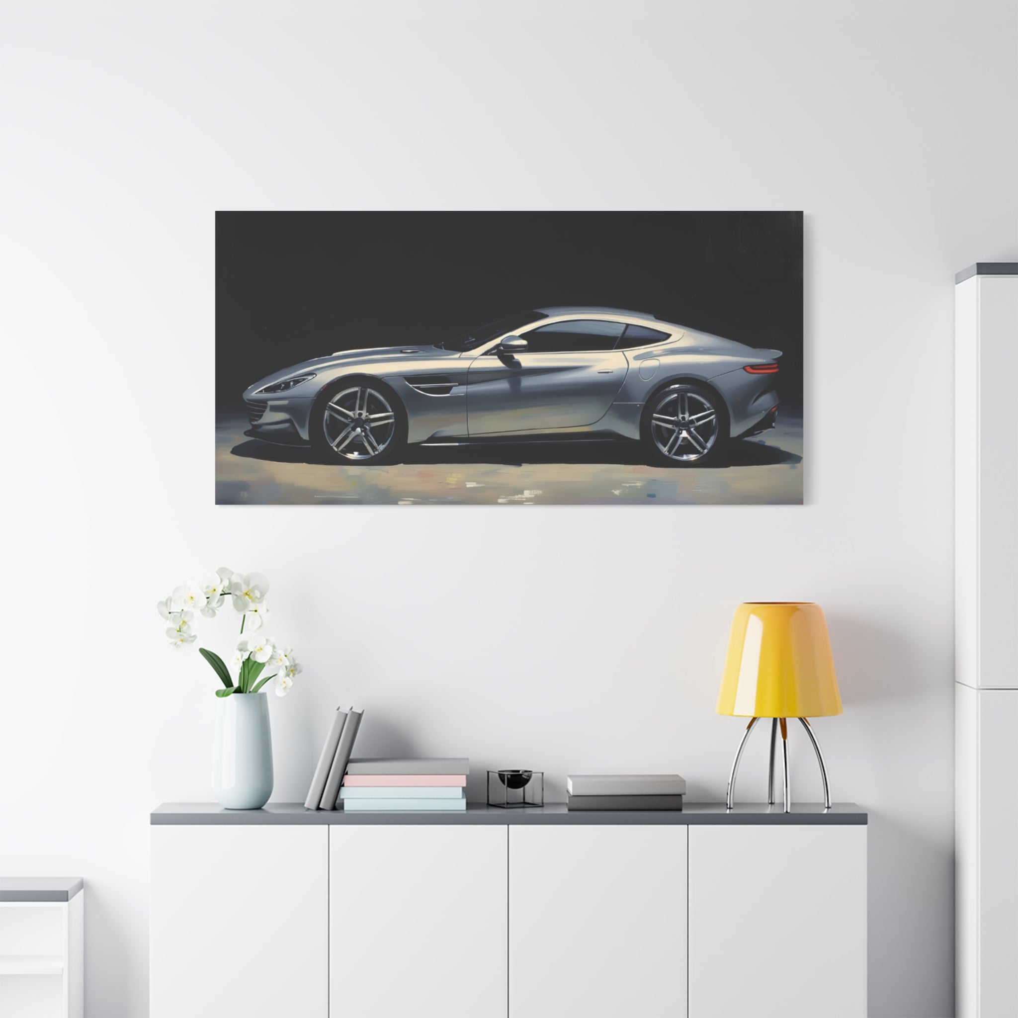 Silver Sports Car Matte Canvas Print — Modern Automotive Wall Art