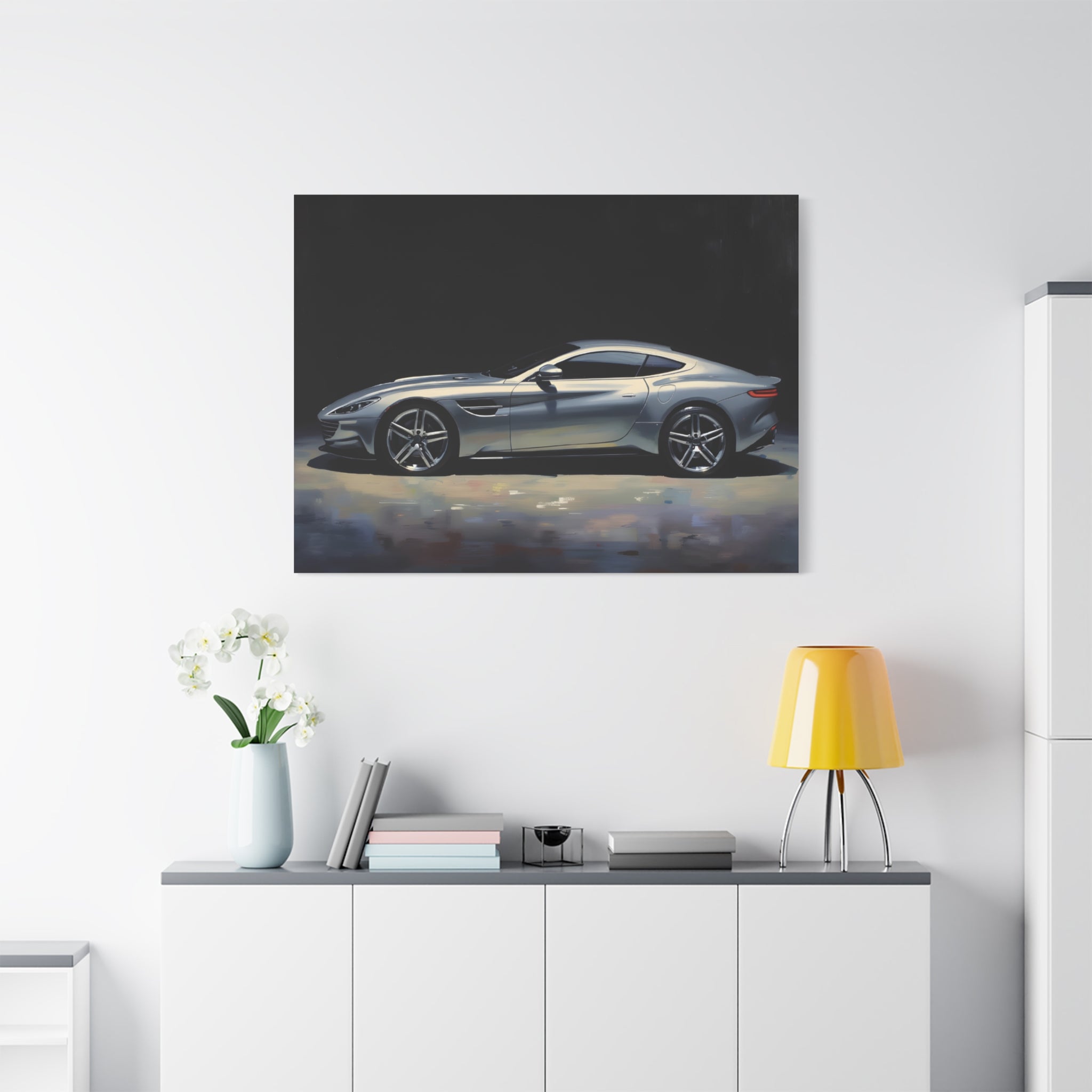 Silver Sports Car Matte Canvas Print — Modern Automotive Wall Art