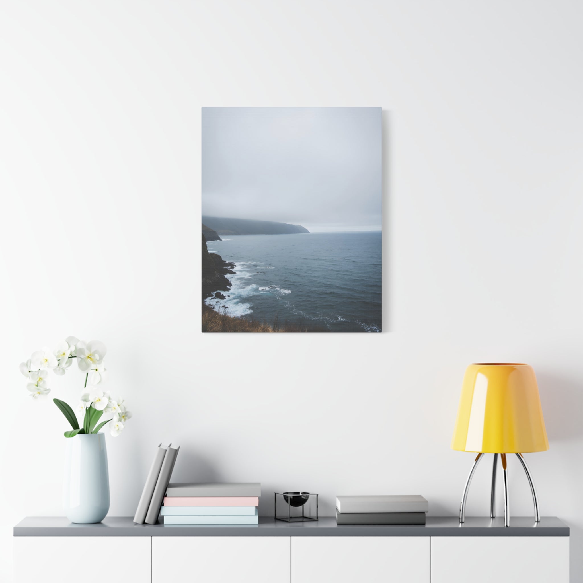 Foggy Coastal Cliff Wall Art  - Stretched Canvas