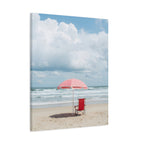 Sun-drenched beach memory with beach chair and umbrella Canvas Wall Art - Stretched Canvas