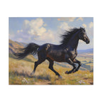 Running Black Stallion Wall Art - Horse Painting - Stretched Canvas