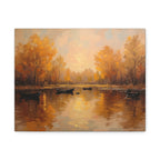 Autumn at the lake with rowboats Wall Art - Stretched Canvas