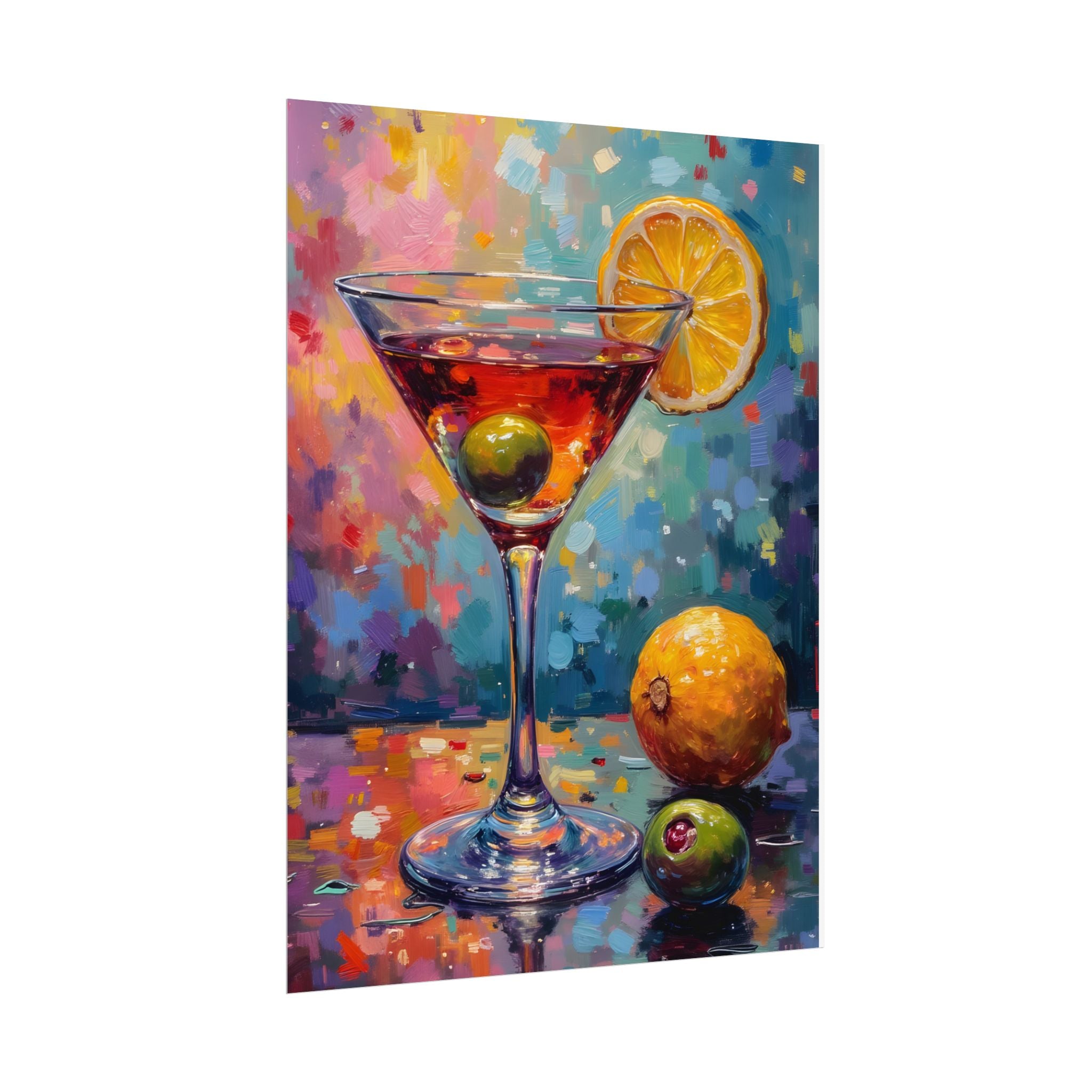 Colorful martini glass with lemon and olive Wall Art - Poster
