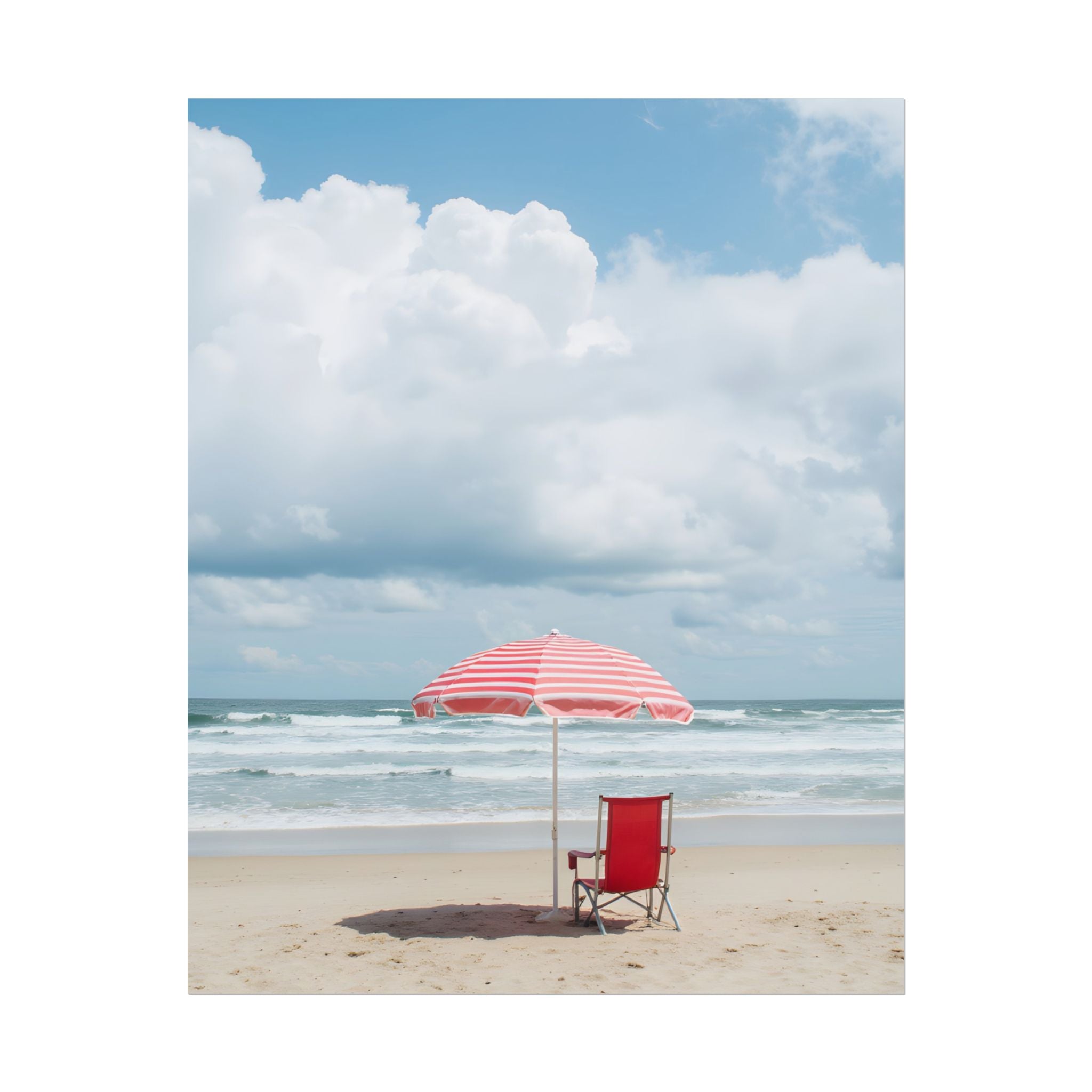 Sun-drenched beach memory with beach chair and umbrella - Poster