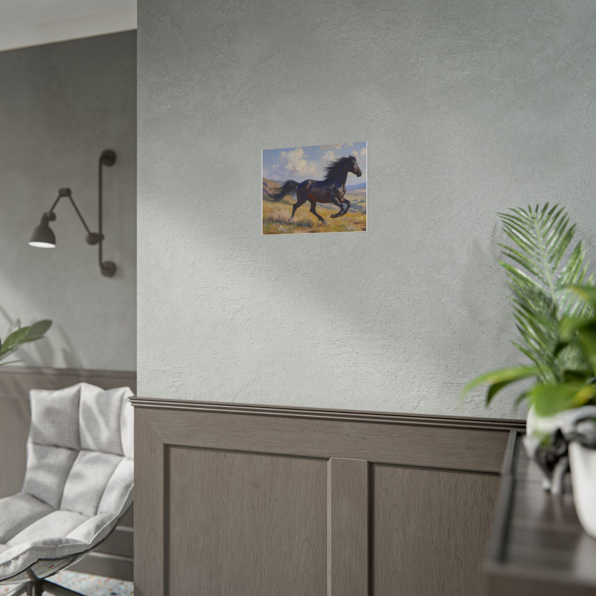 Running Black Stallion Wall Art - Horse Painting - Poster