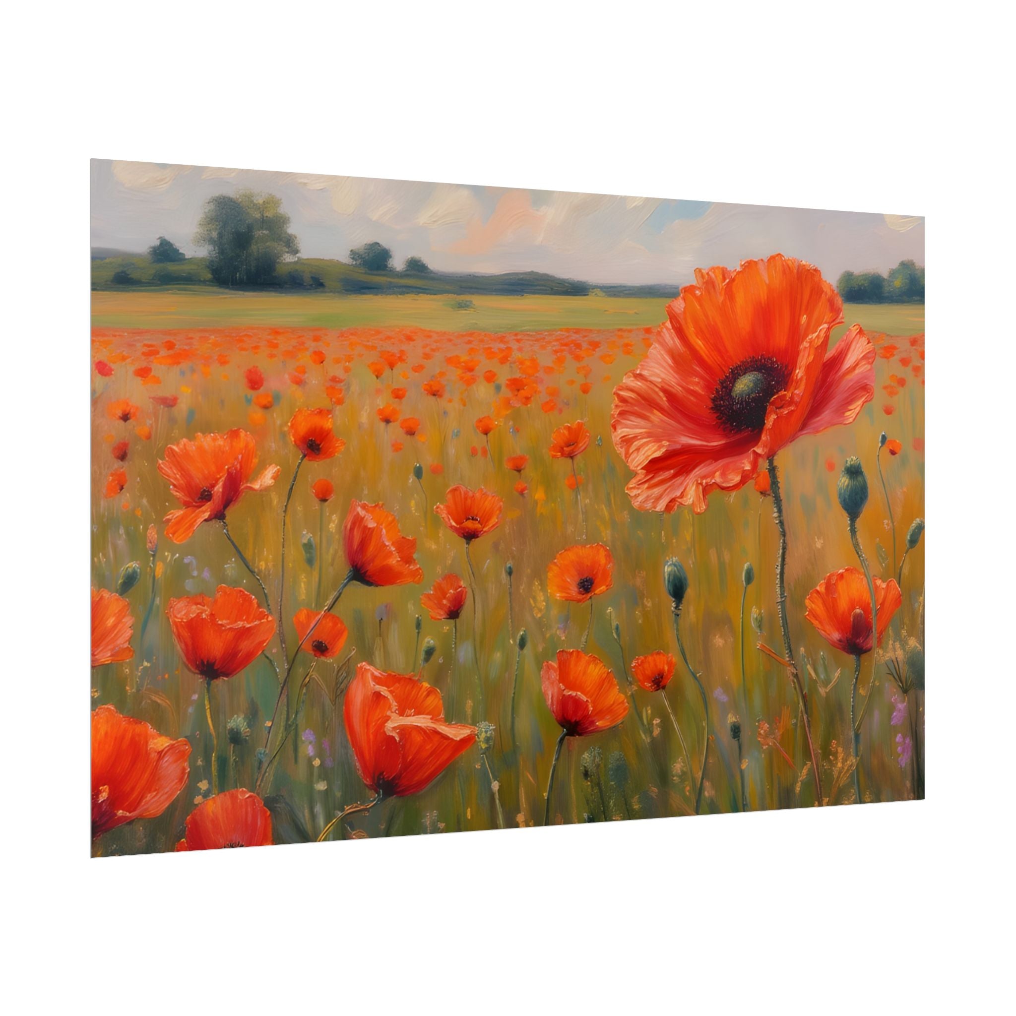 Poppy Field Kunstposter - Opgerolde Bloemen Muurprint voor Huis & Kantoor