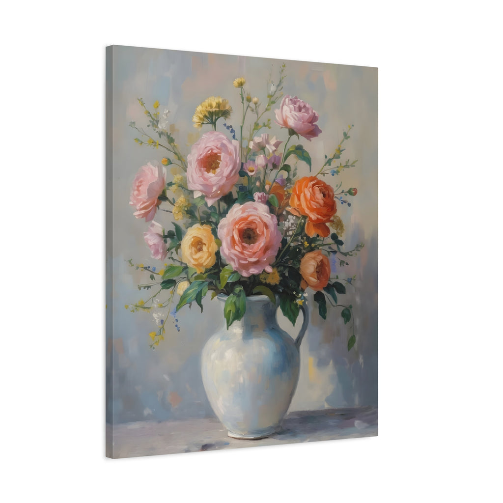 Colourful Roses in Jug Wall Art - Stretched Canvas