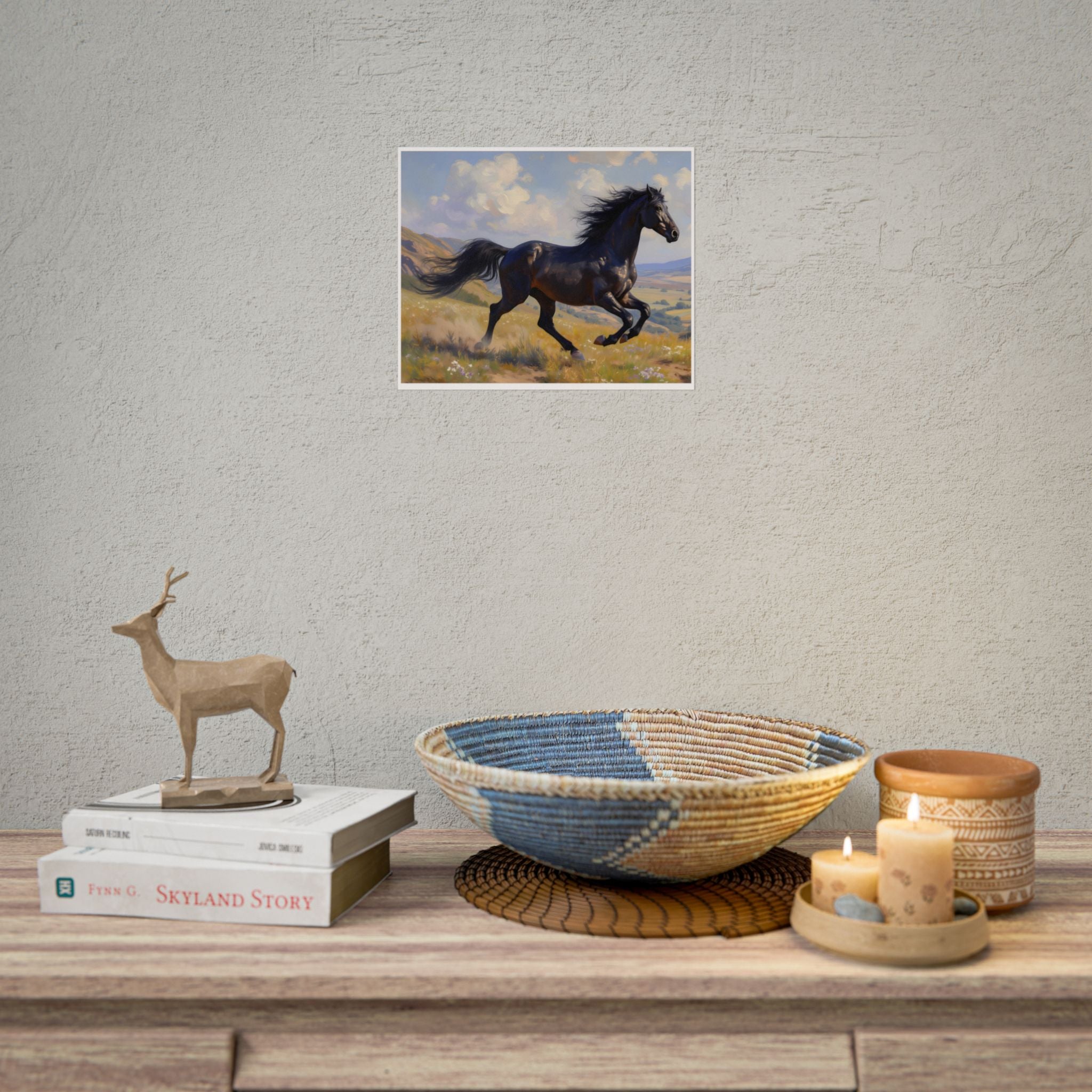 Running Black Stallion Wall Art - Horse Painting - Poster