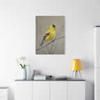 Putter Muurkunst Canvas — Gele Zangvogel Schilderij op Tak, Mat Gespannen Canvas