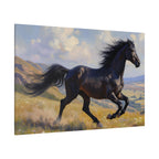 Running Black Stallion Wall Art - Horse Painting - Stretched Canvas