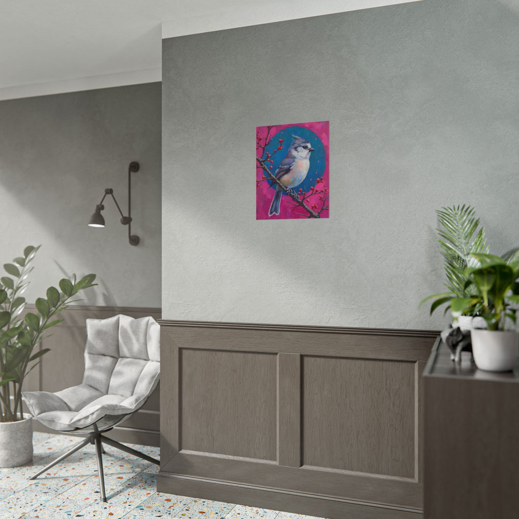 Blue jay on a holly branch Wall Art - Poster