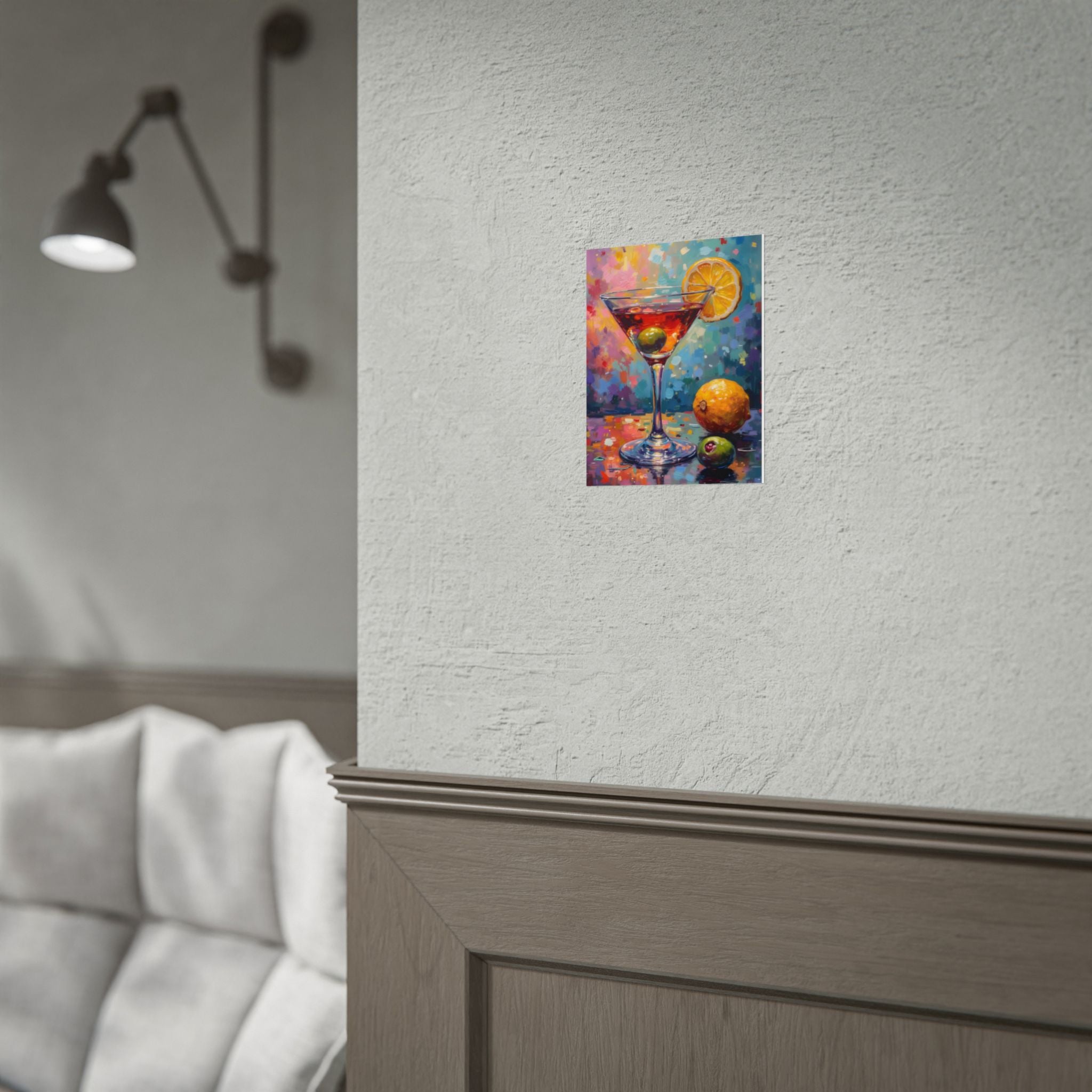 Colorful martini glass with lemon and olive Wall Art - Poster