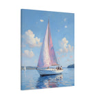 Sailing boat on calm water with pink accents Wall Art - Stretched Canvas