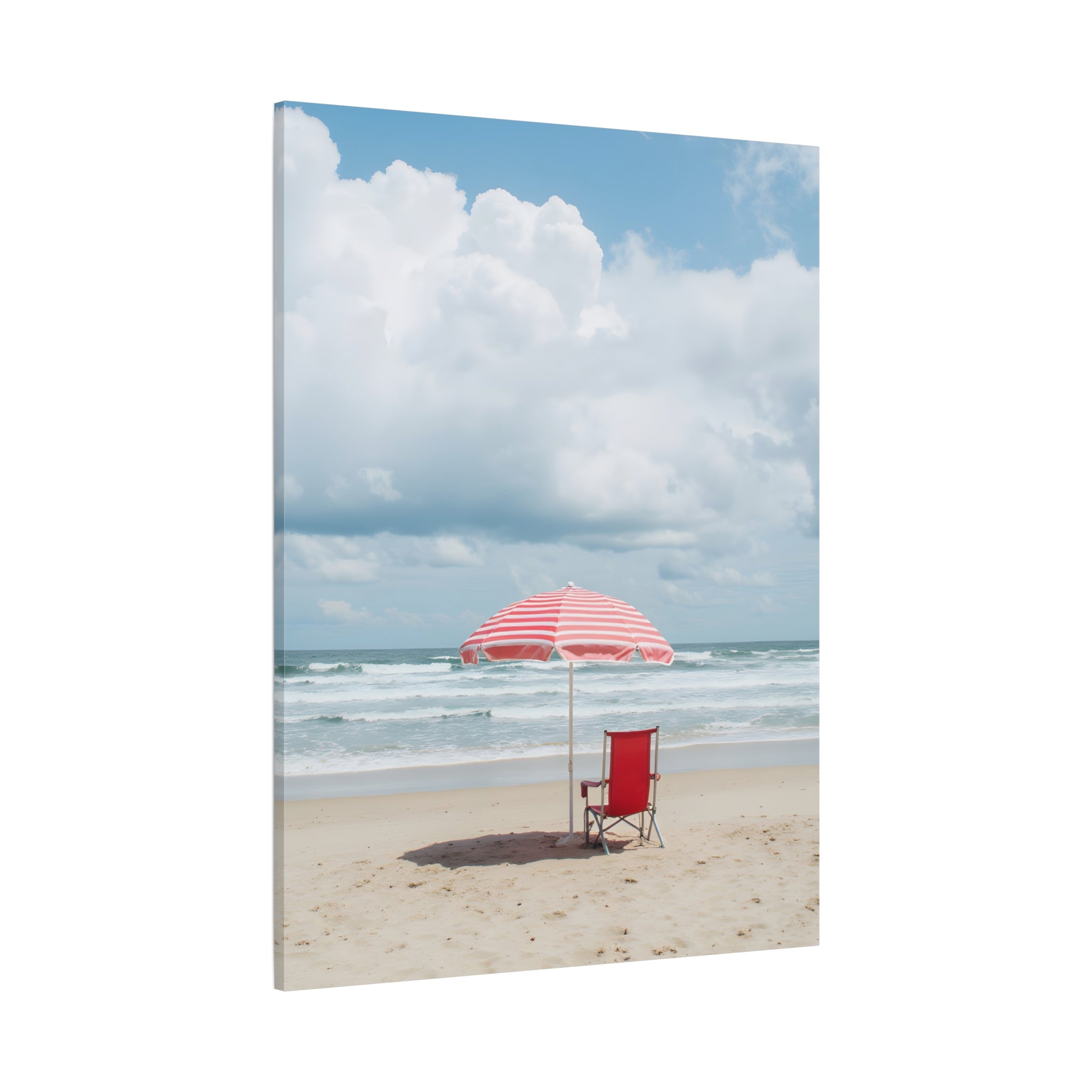 Sun-drenched beach memory with beach chair and umbrella Canvas Wall Art - Stretched Canvas