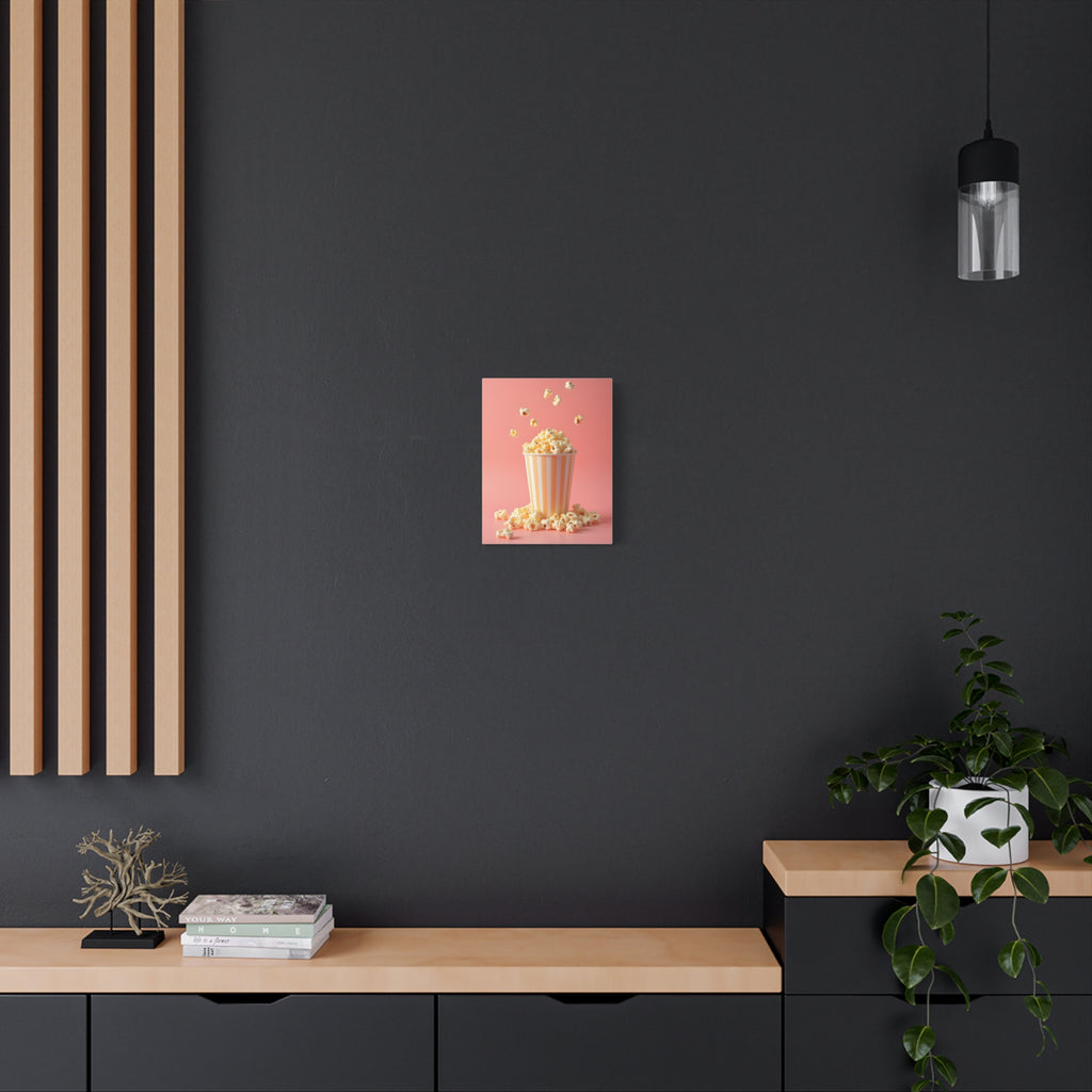 Popcorn with a pink background Wall Art - Stretched Canvas