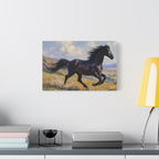Running Black Stallion Wall Art - Horse Painting - Stretched Canvas