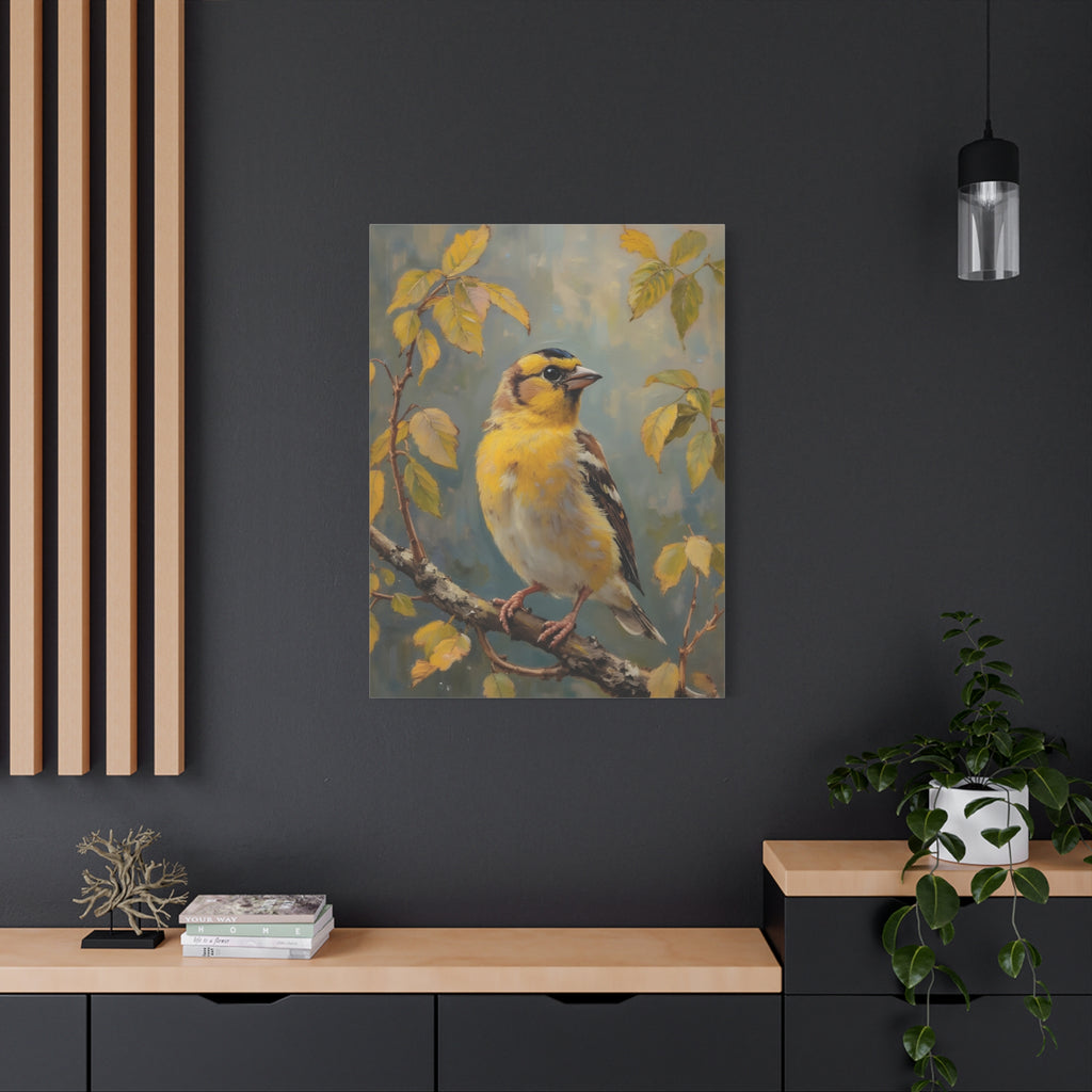 Goldfinch on a branch Wall Art - Stretched Canvas